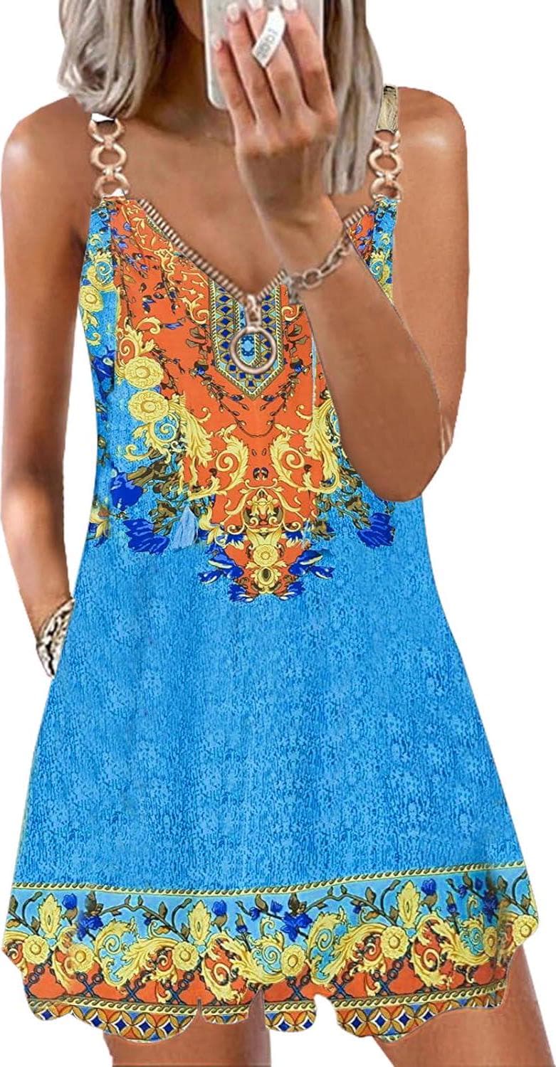 Women’s Summer Dresses 2024 Casual Sleeveless V Neck Loose Cover Up Beach Sundresses with Pockets