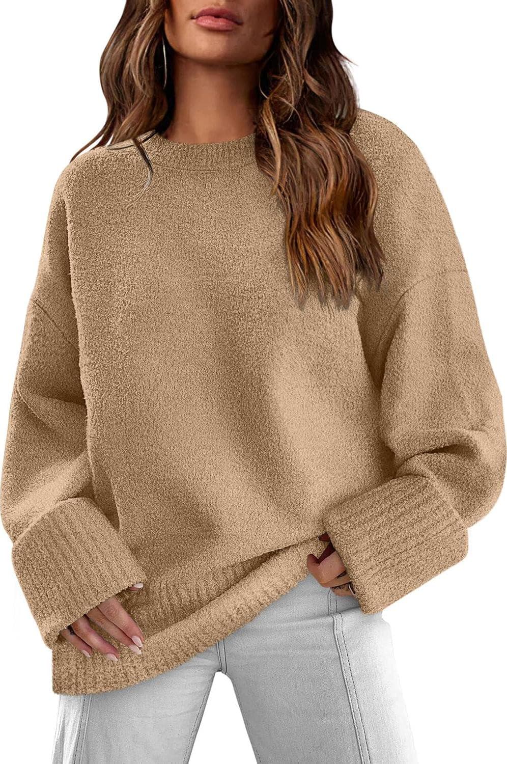 XIEERDUO Oversized Sweaters for Women Crewneck Long Sleeve Fuzzy Knit Warm Pullover Sweater